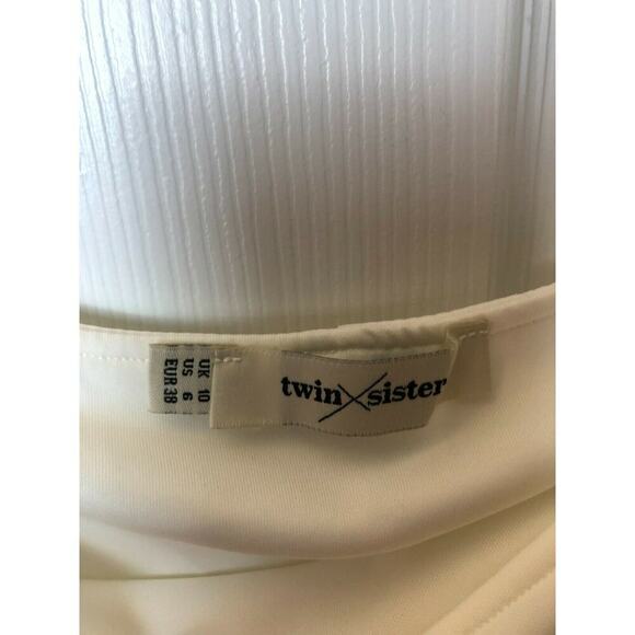 Twin Sister White Off the Shoulder Big Frill Midi Dress Women's Size 6 - Picture 6 of 8